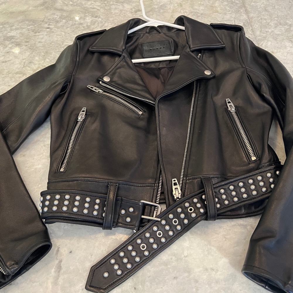 New Black NYC genuine leather studded jacket XS black